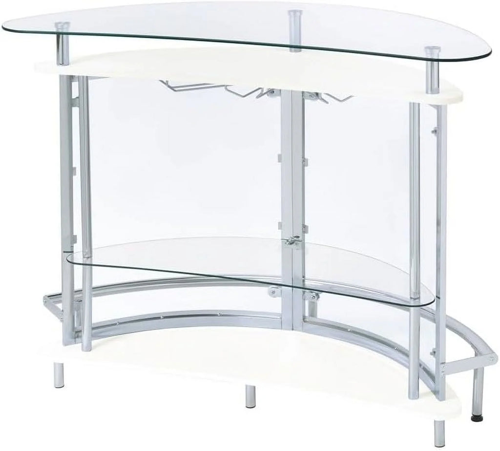 FJU Metal Contemporary Home Bar Unit With Clear Acrylic Front, White