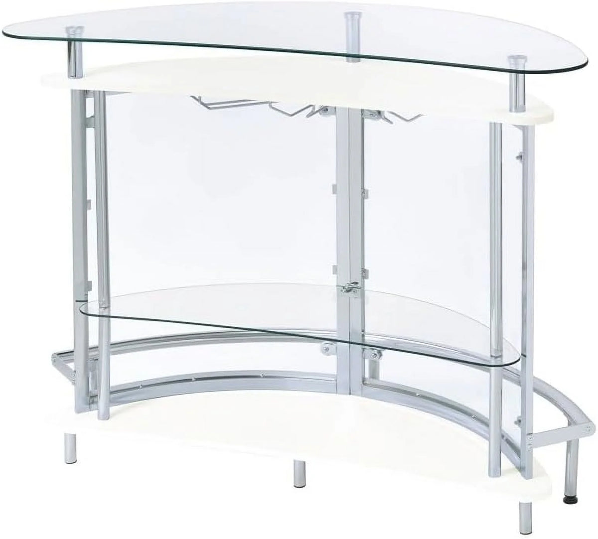 FJU Metal Contemporary Home Bar Unit With Clear Acrylic Front, White