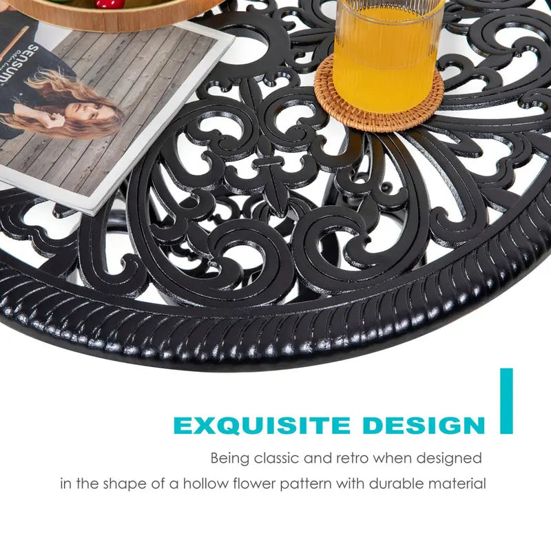 Nuu Garden 3-Piece Black Cast Aluminum Bistro Patio Set - 24 Inch Round Table