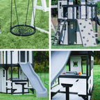 Backyard Discovery Cedar Wood Swing Set With Wave Slide, Clubhouse, Play Kitchen, Belt And Web Swings - Canyon Creek