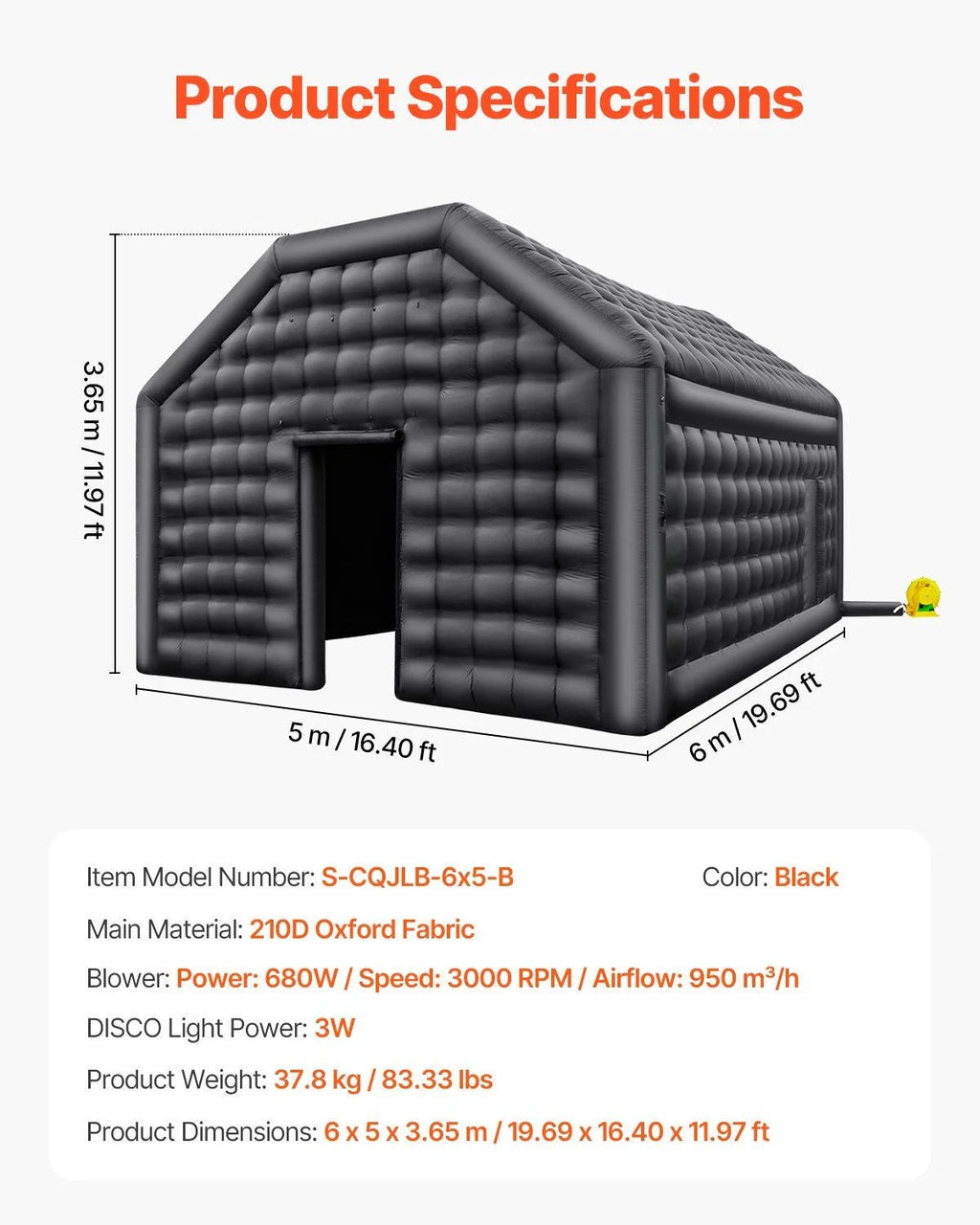 Inflatable Nightclub Party Tent With Lights, 19.7 x 16.4 x 12 Ft