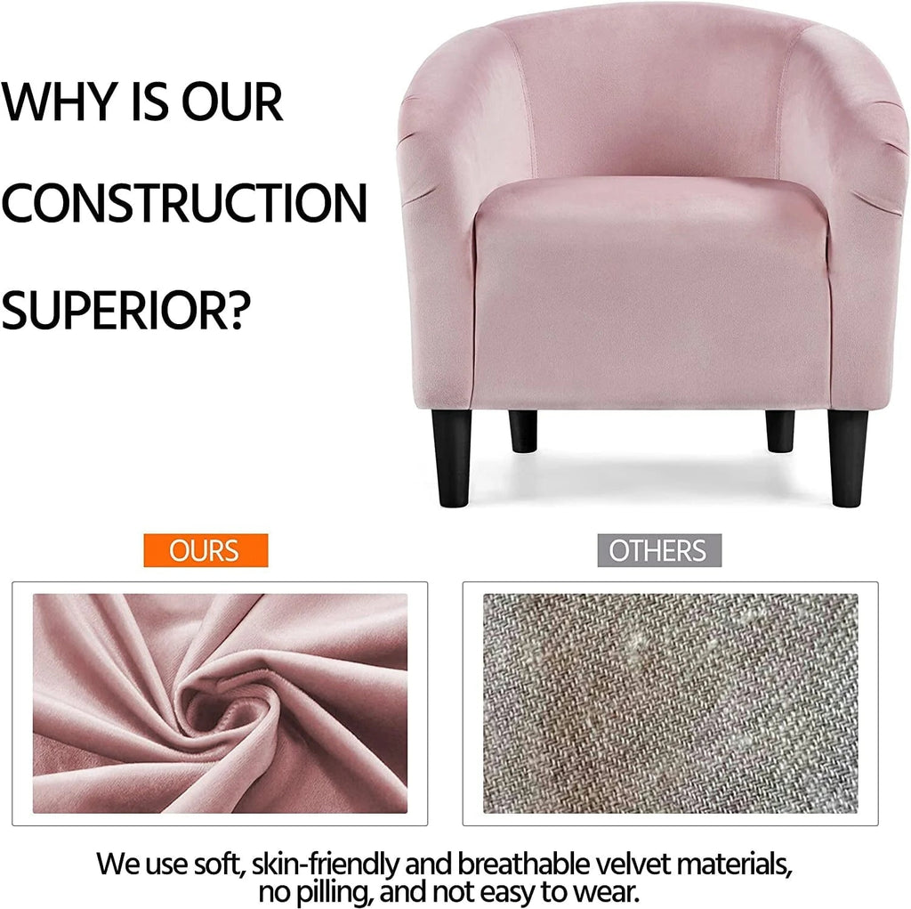 Velvet Accent Barrel Chair With Armrest And Low Back, Pink - 28x26x29in
