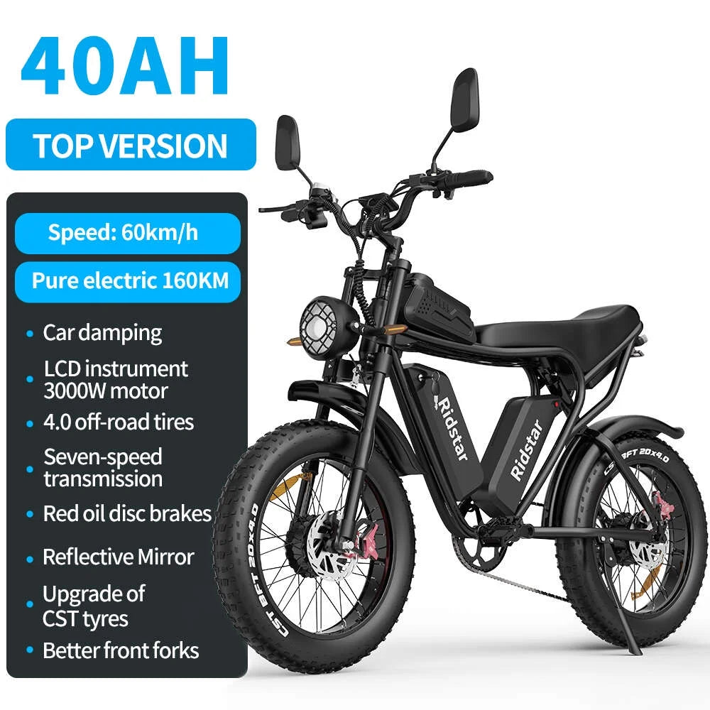 1500W Electric Mountain Bike 48V 20Ah, 20 inch Fat Tires, Shimano 7-Speed, Full Suspension - q20-1500w