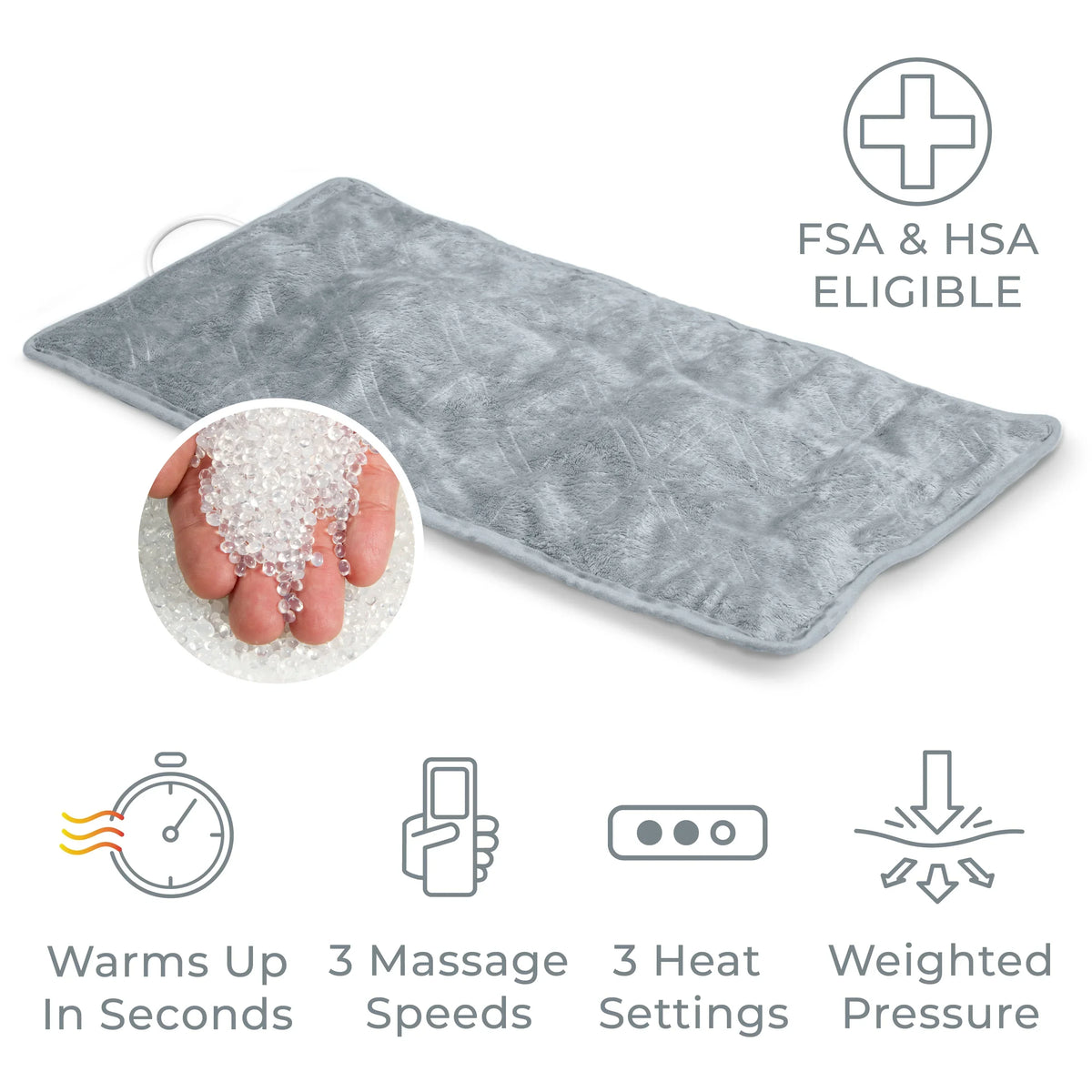 Pure Enrichment 3-in-1 Heating Pad, 12 in x 24 in, Steel Gray - WeightedWarmth