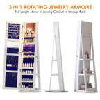 LVSOMT 360 Degree Rotating LED Jewelry Armoire With Full Length Mirror