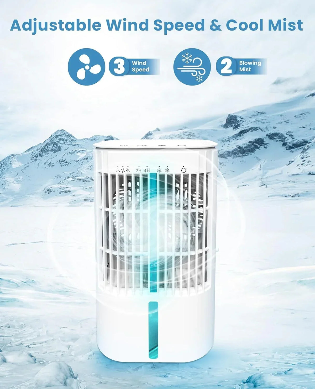 Portable Evaporative Air Cooler With 180 Degree Auto Rotation, 3 Wind Speeds, 2-4H Timer, 1000ml Tank