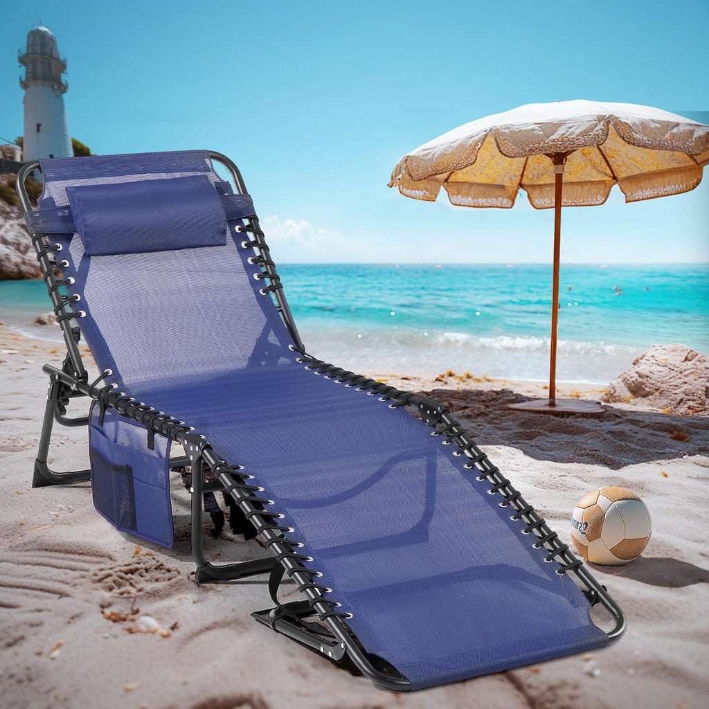 Unovivy Outdoor Chaise Lounge Chairs Set of 2, Grey, 5-Position Reclining Back