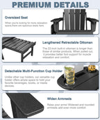 NAVINE Adjustable Folding Adirondack Chair Set Of 2 With Retractable Ottoman, Cup Holder And HDPE