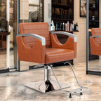 OmySalon Hydraulic Barber Chair With Stainless Steel Armrests, Brown Or Black