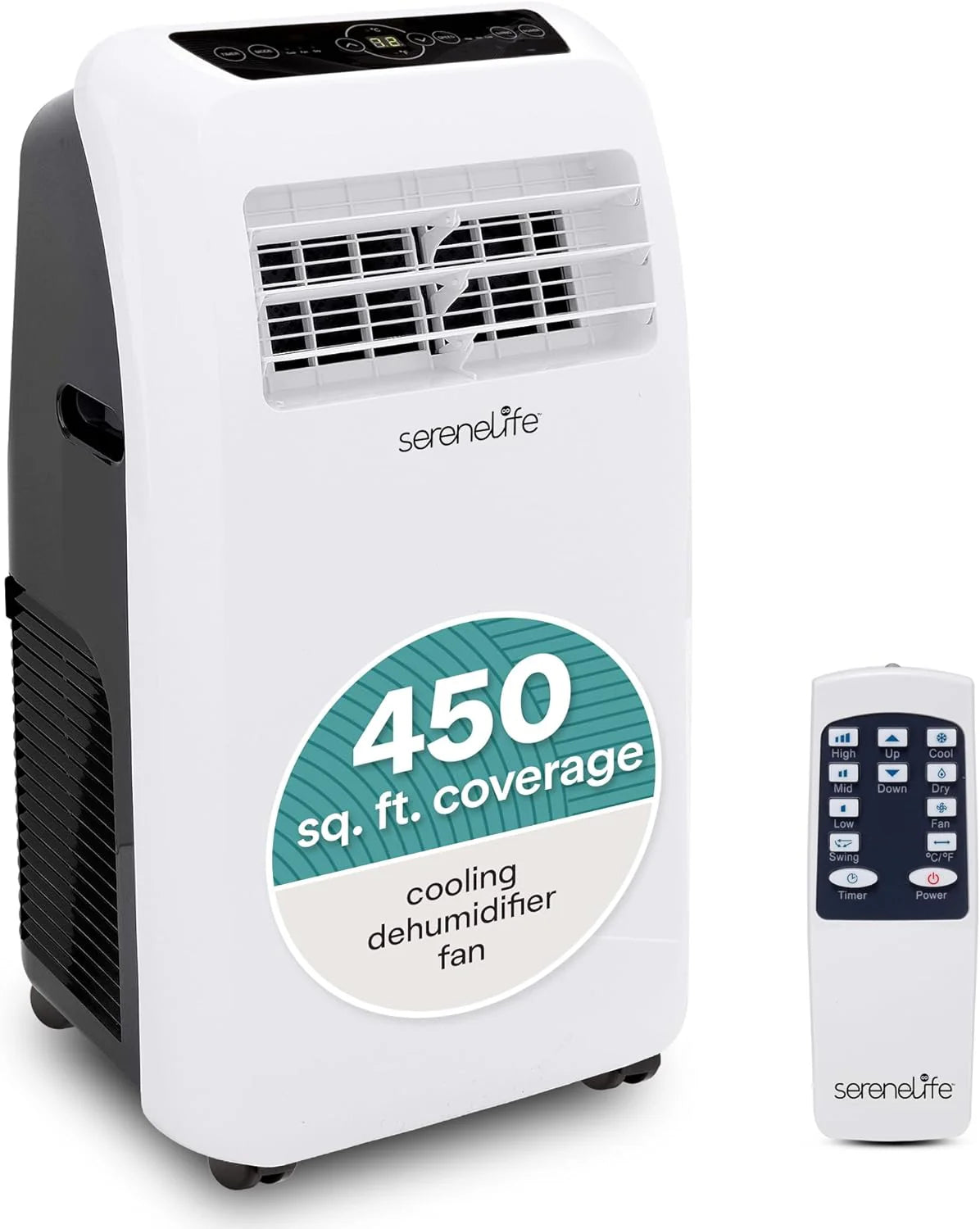 SereneLife Portable Air Conditioner 10,000 BTU Cooling, 9,000 BTU Heating, White