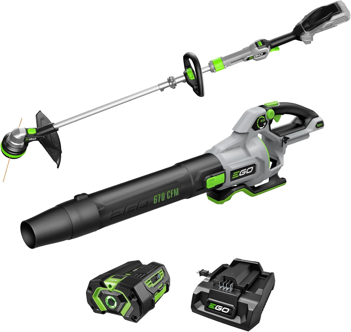 EGO POWER+ Cordless String Trimmer And Leaf Blower Combo Kit, 15 inch, 670 CFM, 56V 4.0Ah - ST6703LB