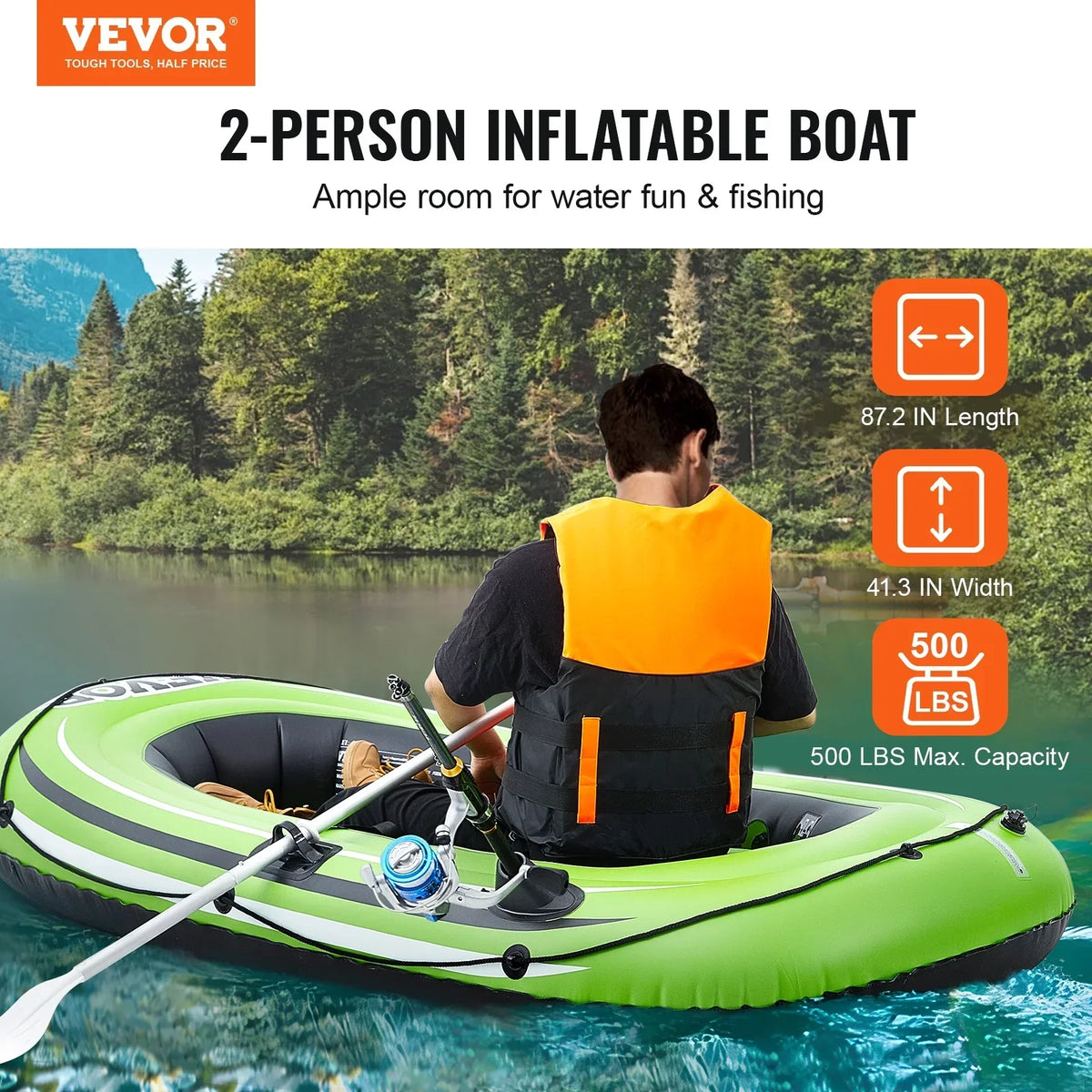 SKYSHALO 2-Person PVC Inflatable Boat With Aluminum Oars And Pump