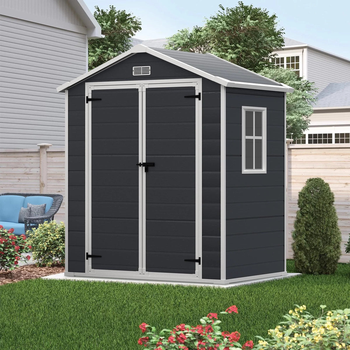 Seizeen Resin Outdoor Storage Shed With Floor, Light Gray, 82 in H