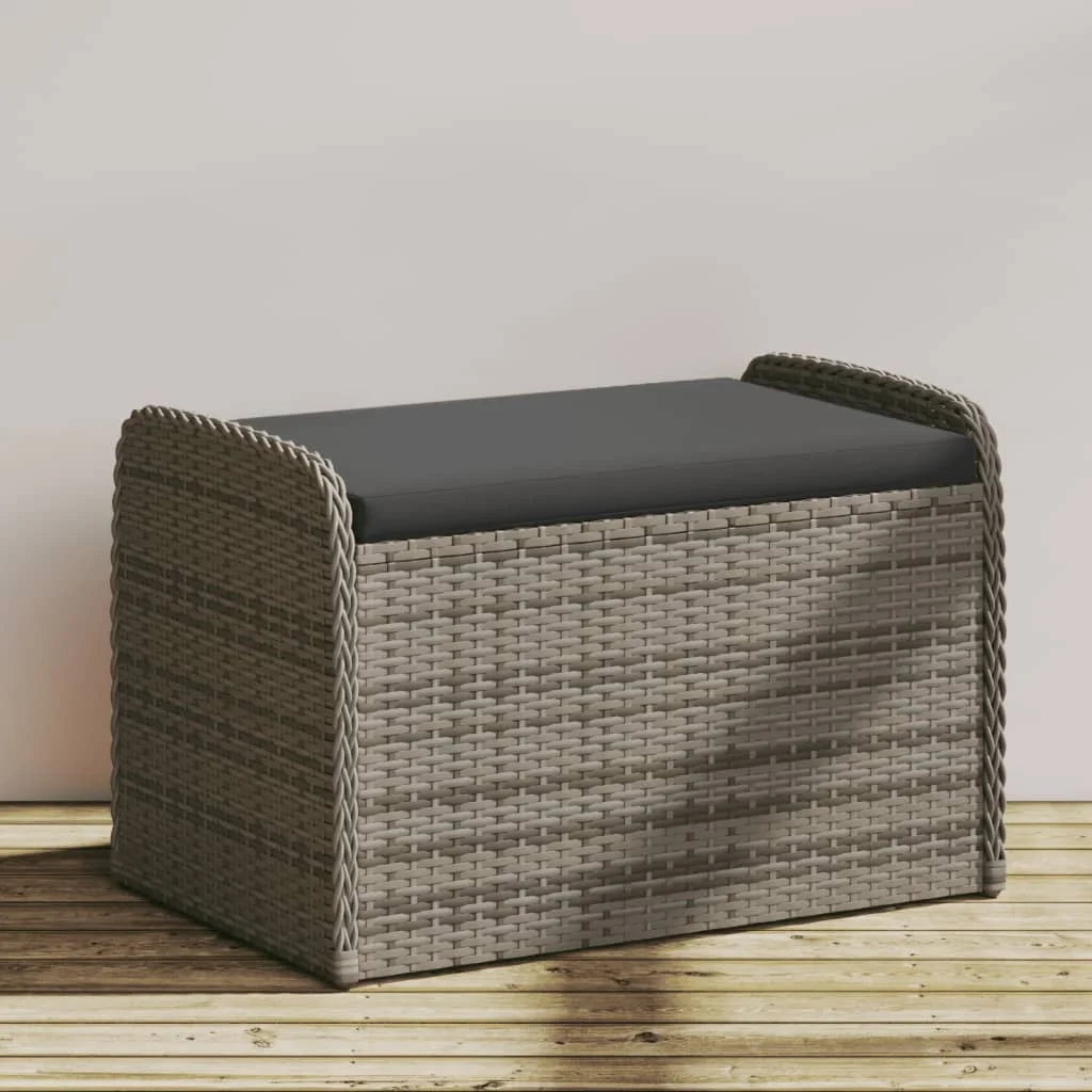 vidaXL Outdoor Poly Rattan Storage Bench With Cushion, Black, 45.3 x 20.1 x 20.5 in