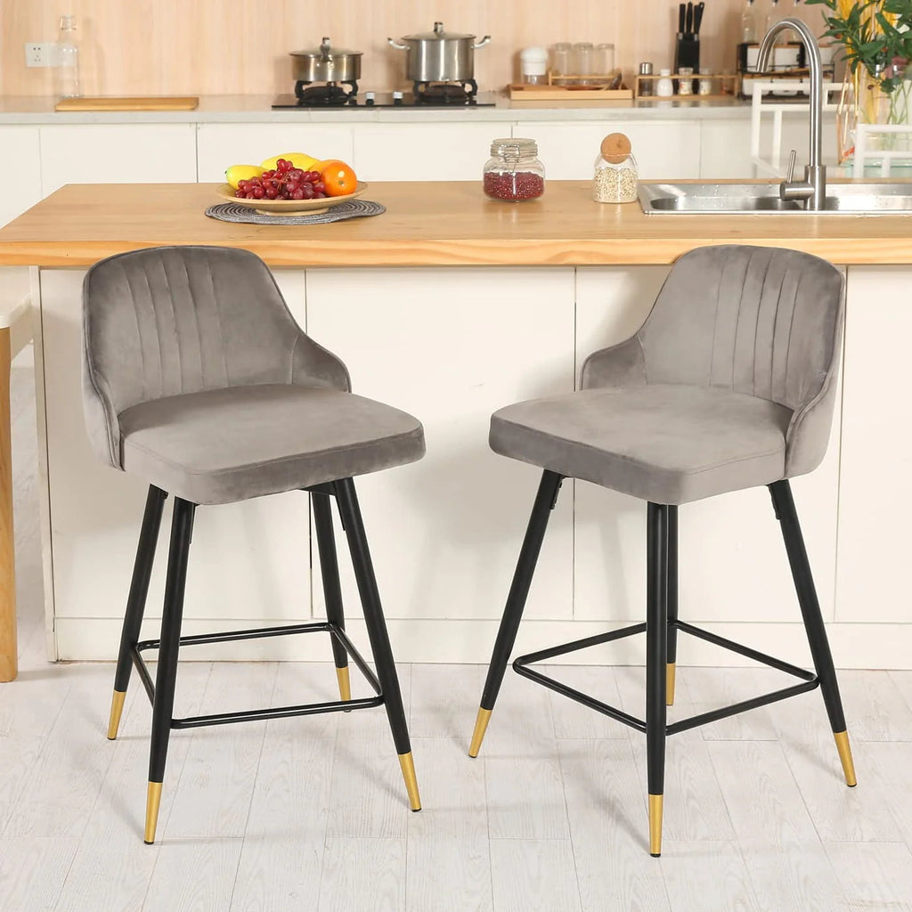 EiweLive Counter Height Swivel Bar Stools With Back, Gray Velvet, Set Of 4 - 25 in