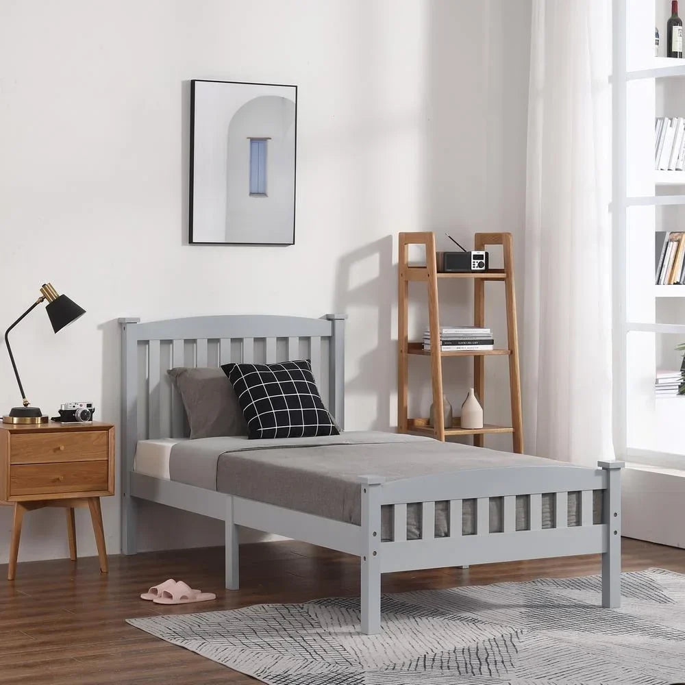 Ktaxon Wood Bed Frame With Headboard And Footboard, Gray Twin Size