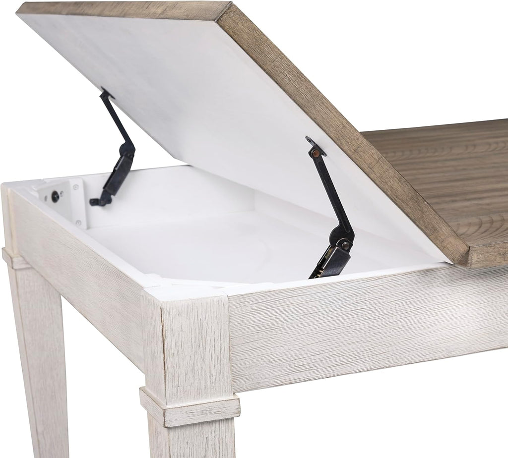 Signature Design by Ashley Rectangular Dining Table With Storage, White & Light Brown, 36in W x 66in D x 30.25in H - Skempton