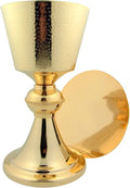 24KT Gold Plate Brass Chalice Paten Set - 14 oz, 4 in Dia x 7 1/2 in H