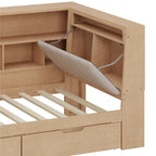Ivery Furniture L-Shaped Wooden Twin/Full Daybed With Desk, Bookcase, Drawers And RGB Light - Natural/White