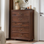 Joaxswe Farmhouse 5 Drawer Dresser, 31.5in W x 15.74in D x 44.9in H, Brown
