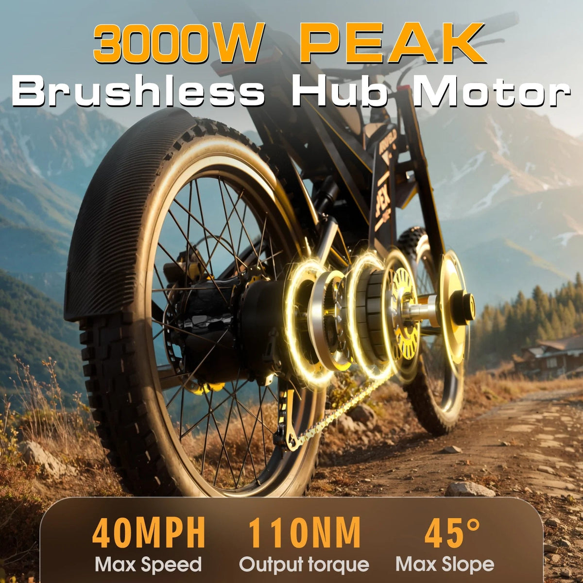 Arkveld Adult Electric Fat Tire Bike, 3000W, 40 MPH, 80 Miles, 25 inch, White - APEX1