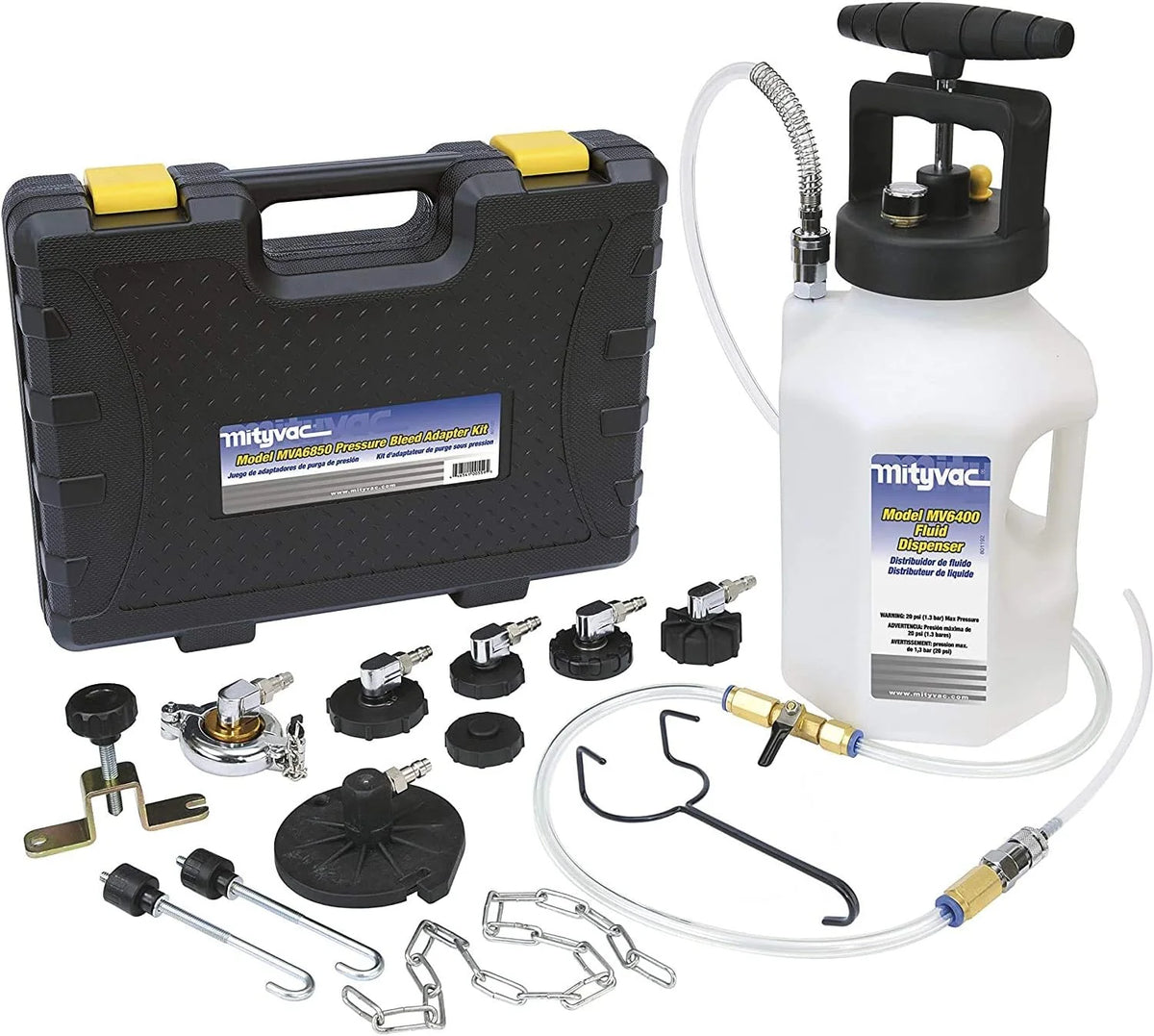 Mityvac Hydraulic Brake And Clutch Pressure Bleeding System, 7 Adapters, 16 x 12 x 12 in, 11.4 lb - MV6840