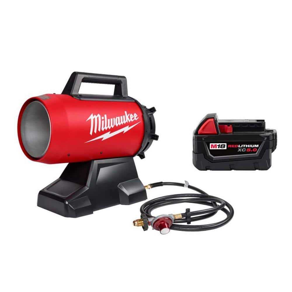 Milwaukee M18 Forced Air Propane Heater, 70,000 BTU With 5.0Ah Battery