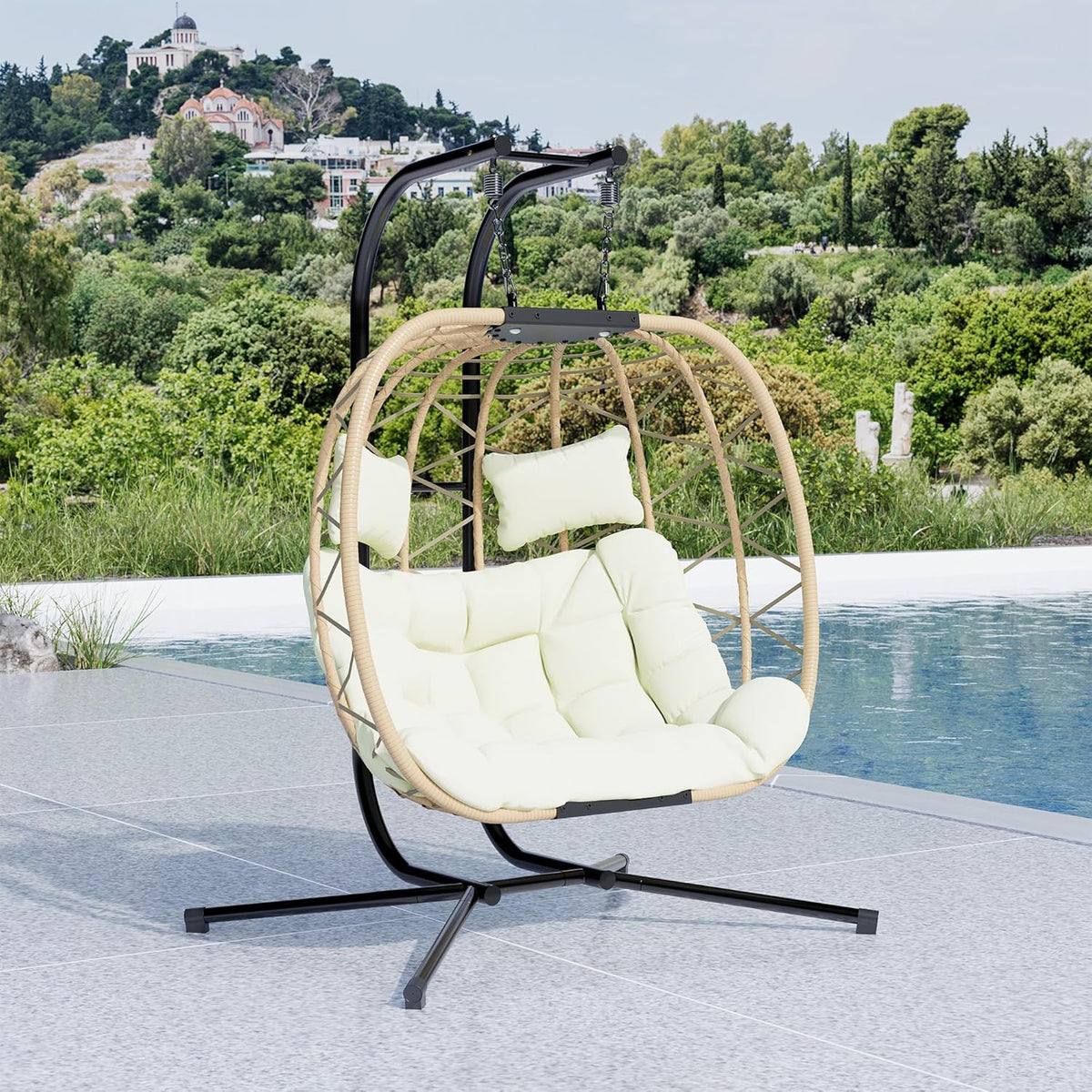 DoubleTT Double Swing Egg Chair With Stand, 2 Person, 550 LBS Capacity