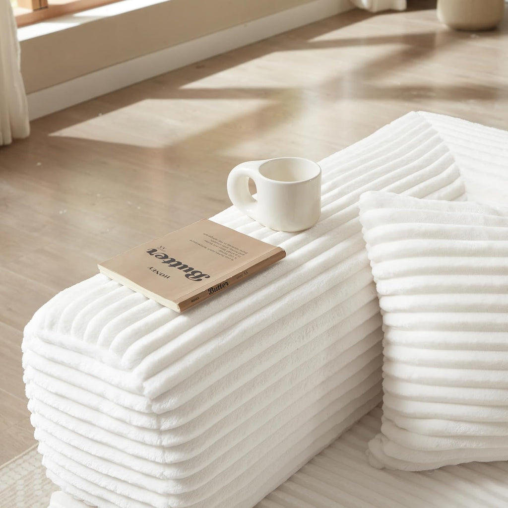 Boneless Folding Futon Sofa Bed, Fixed-Shape Corduroy Upholstered, White, 81 Inches