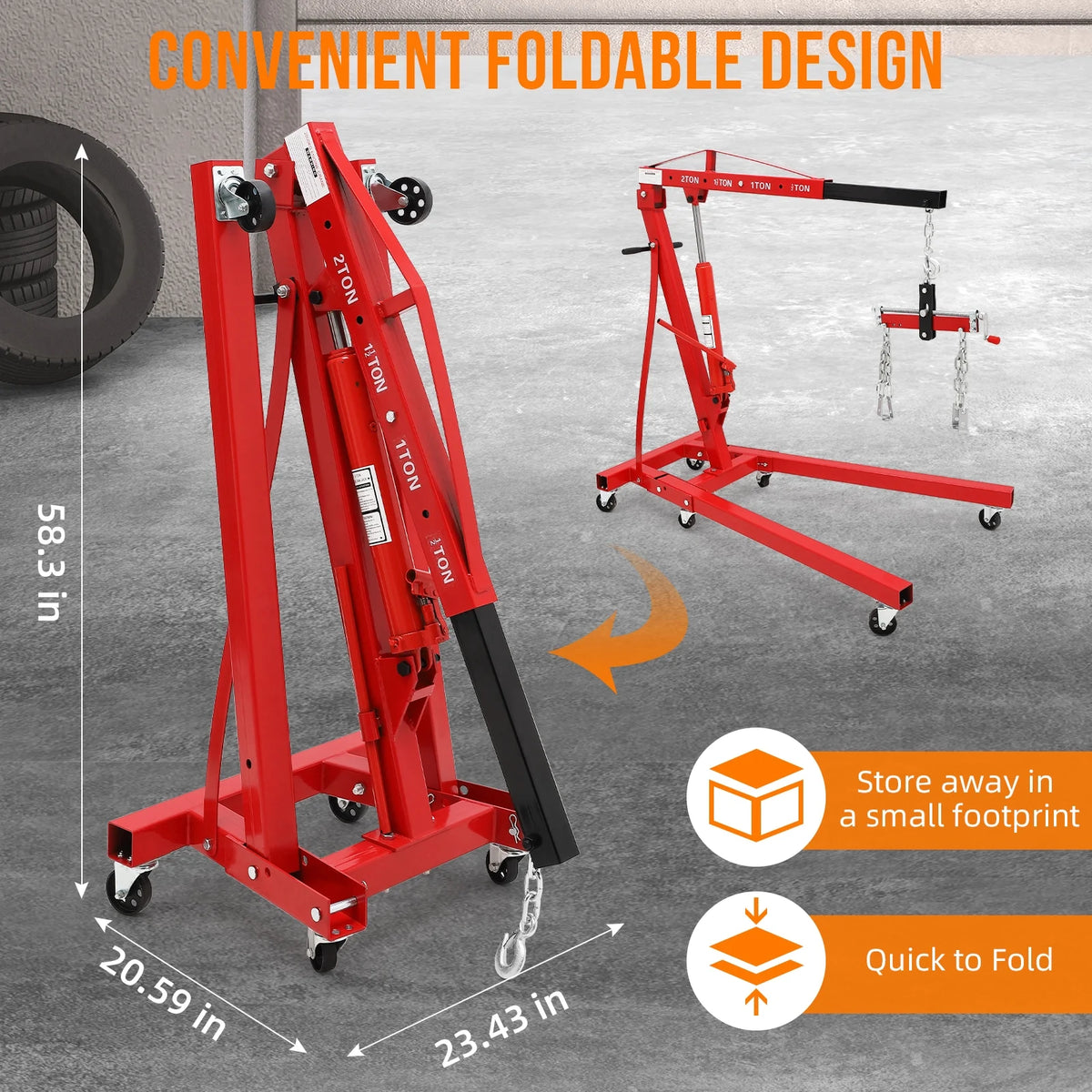 JoanKaren Hydraulic Engine Hoist 4400 lbs, Folding, Yellow - PAU_0LMM