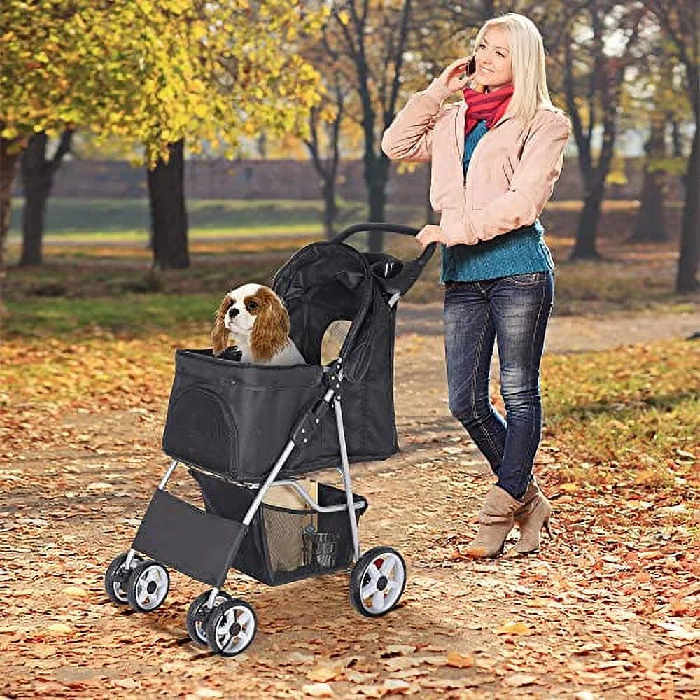 BBBuy 4-Wheel Foldable Pet Stroller, 33 Pounds, Black