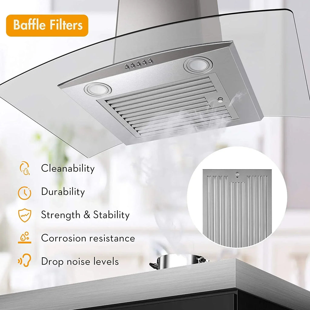 Wall Mount Range Hood 30 inch Convertible Tempered Glass 3-Speed 450 CFM - 3375B