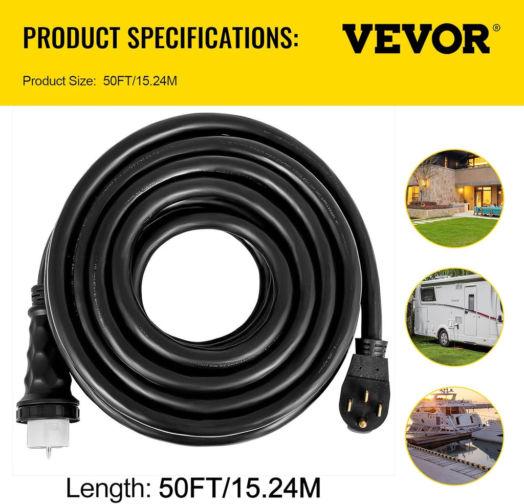 VEVOR Generator Extension Cord 50 ft 50 Amp STW 125V 250V 12500W N14-50P SS2-50R CS6364 - 45446 + 45505