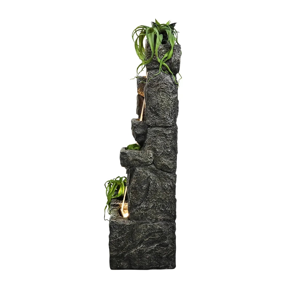 Outdoor Garden Water Fountain, 4 Tiers, 55.5 in High, Glass Fiber Reinforced Concrete