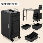 ZhenGuiRu Rolling Manicure Table With Drawers, Bluetooth Speaker, LED Mirror, TSA Lock - 15.3 x 10.8 x 30.8 in