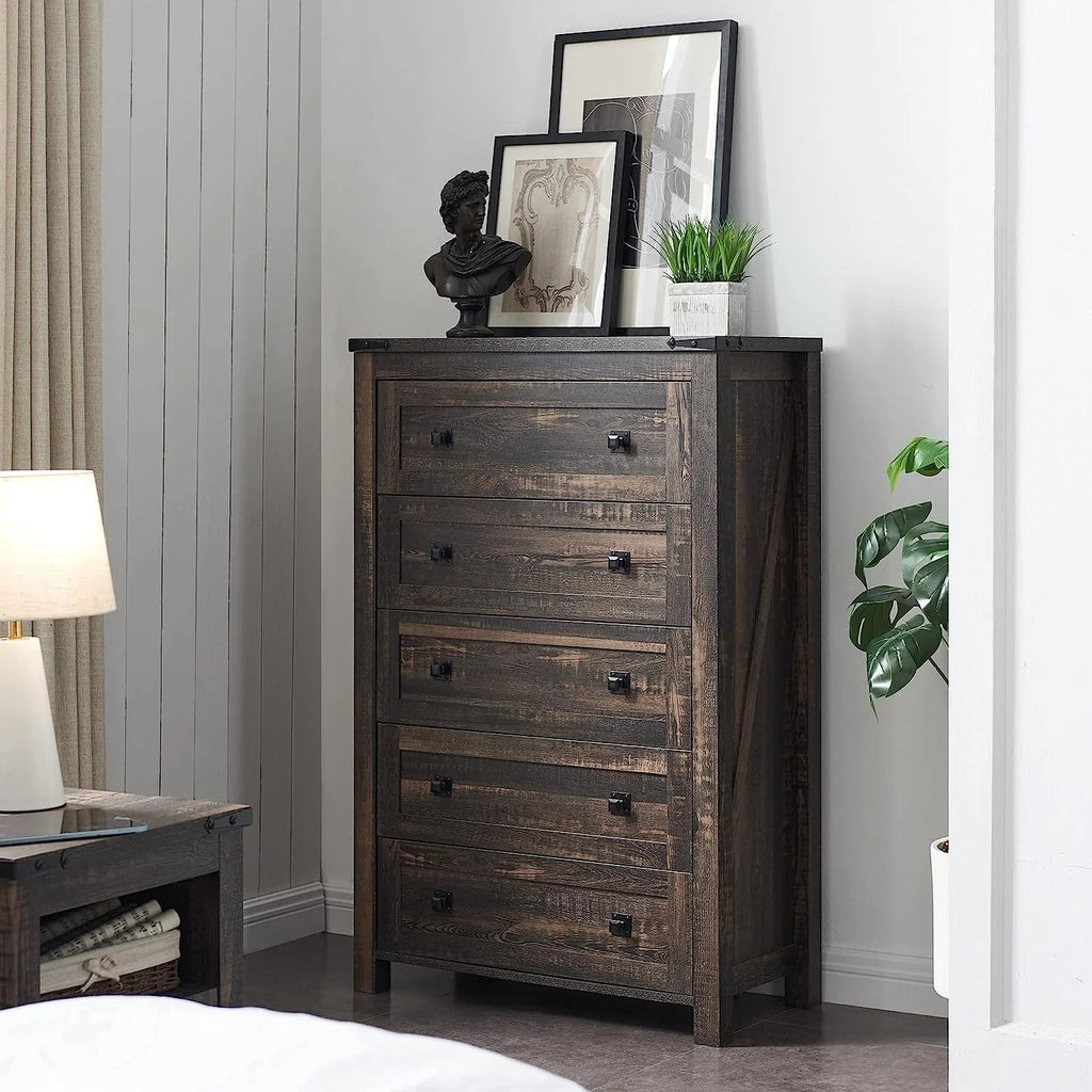 Farmhouse Engineered Wood 5-Drawer Dresser, 15.75in D x 31.25in W x 48in H
