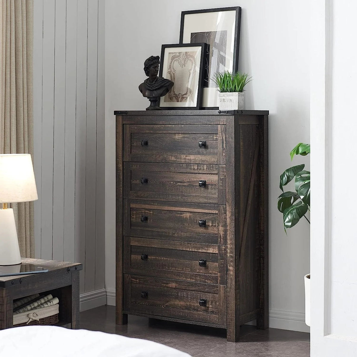 Farmhouse Engineered Wood 5-Drawer Dresser, 15.75in D x 31.25in W x 48in H