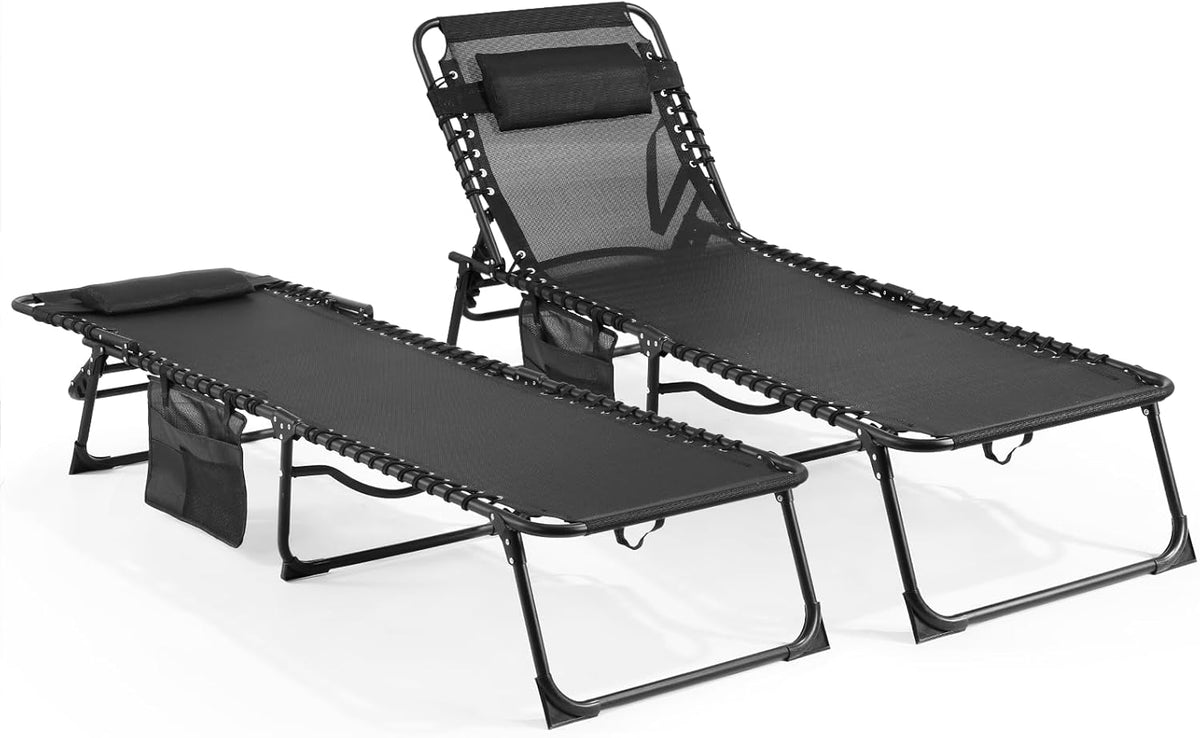 Unovivy Outdoor Chaise Lounge Chairs Set of 2, Grey, 5-Position Reclining Back