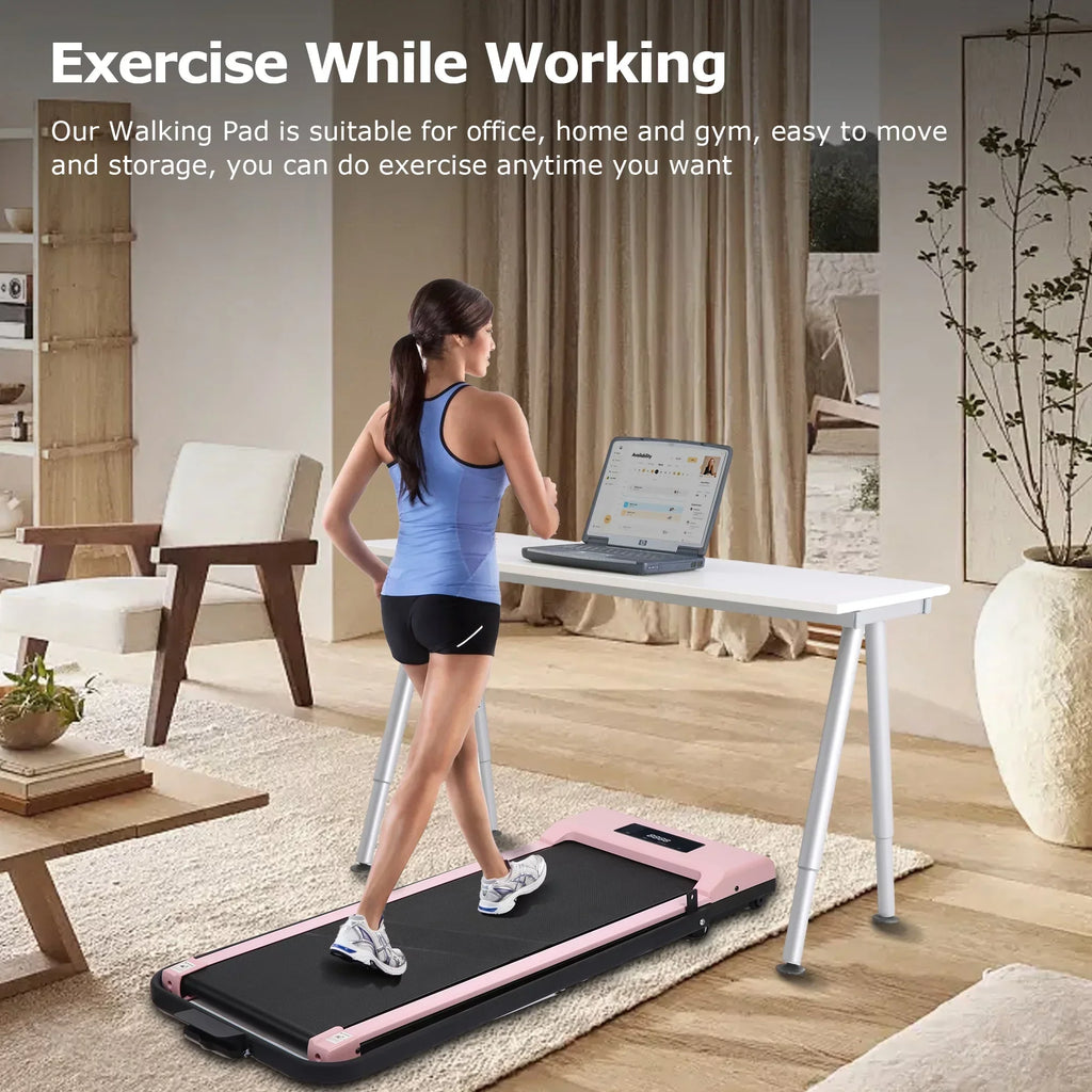 BITOUSHI Under Desk Walking Pad Treadmill 2 In 1, 3.0HP, 220 Lb Capacity - Pink