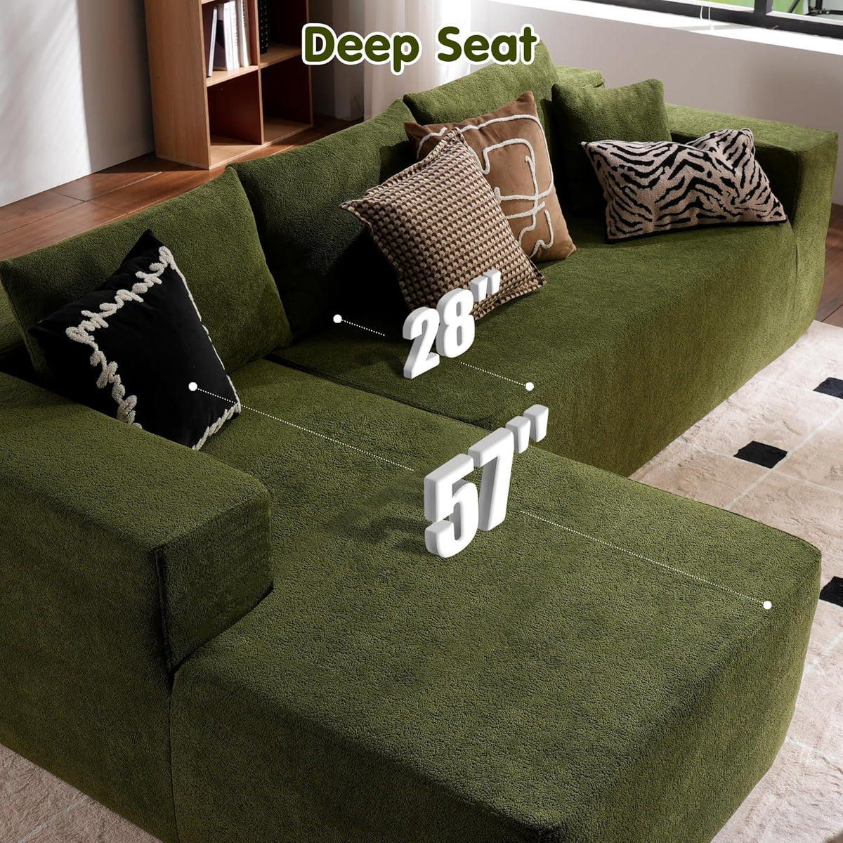 ovios 104in L-Shape Sectional Sofa With Chaise, Grey Plush Corduroy Fabric