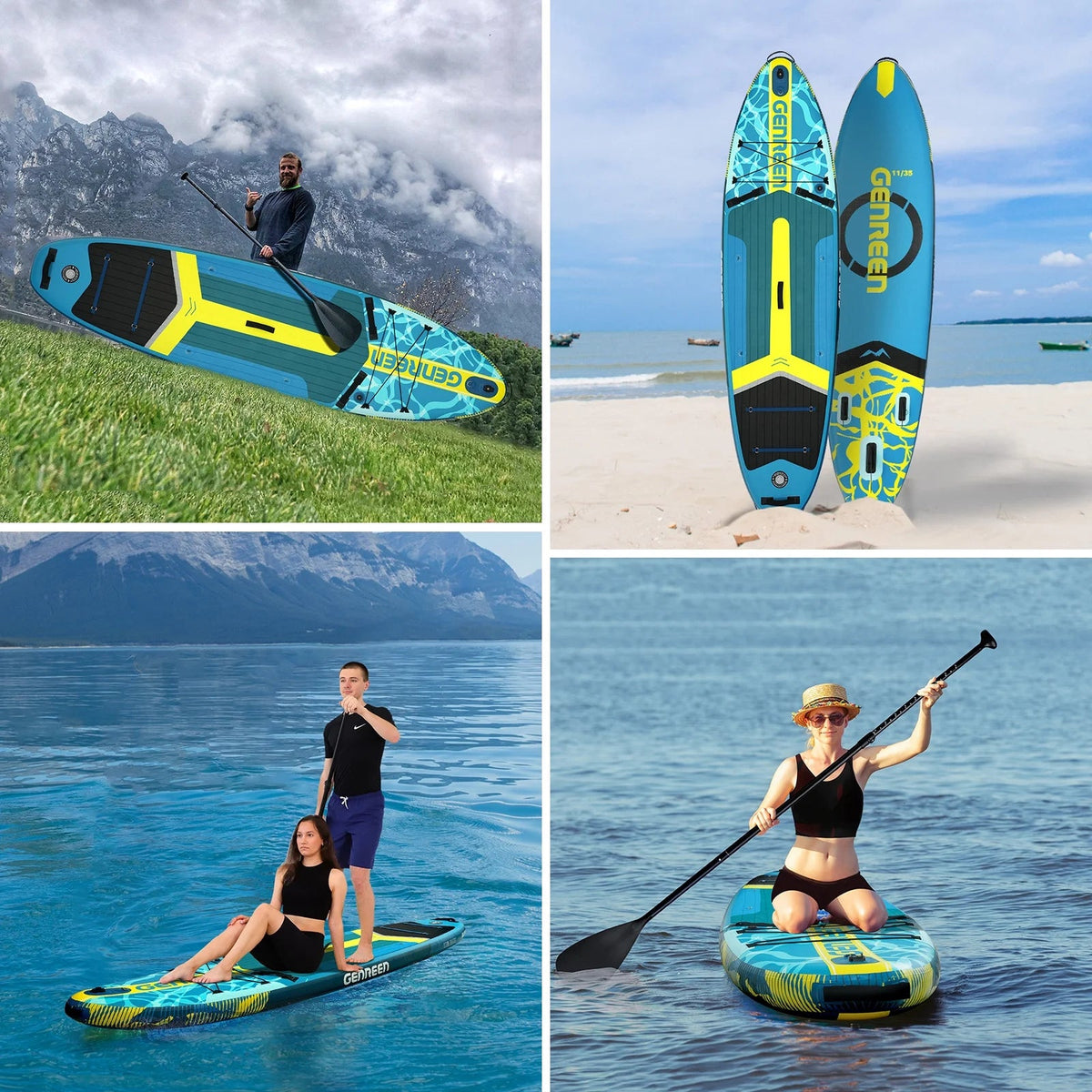Genreen Inflatable Fishing Stand Up Paddle Board 11in With Full SUP Accessories