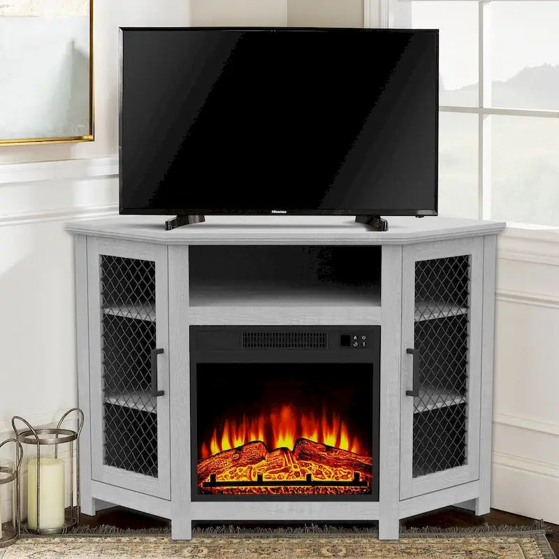 45 inch Industrial Corner Electric Fireplace TV Stand Console Table - 17 Electric Fireplace