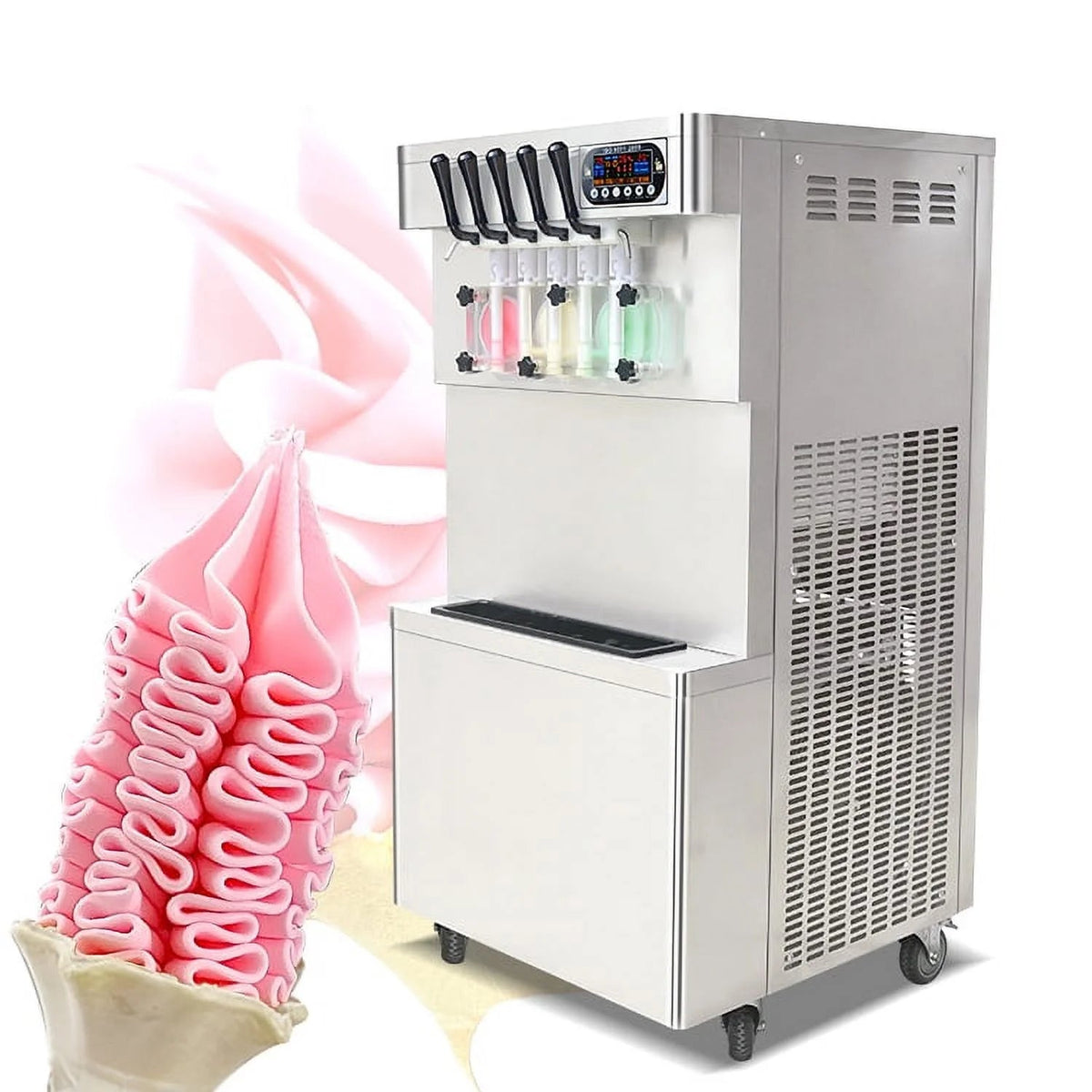 Kolice Commercial Soft Serve Ice Cream Machine, 5 Flavors, 3 x 7L Upper Tanks, 110V 60HZ, 2KW
