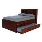 OS Home and Office Solid Pine Full Captains Bookcase Bed With 3 Drawers and Twin Trundle - Merlot