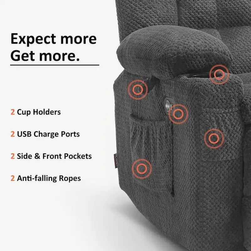 MCombo Power Reclining Loveseat With Heat, Vibration, Cupholders And USB Charge Ports - RS6314