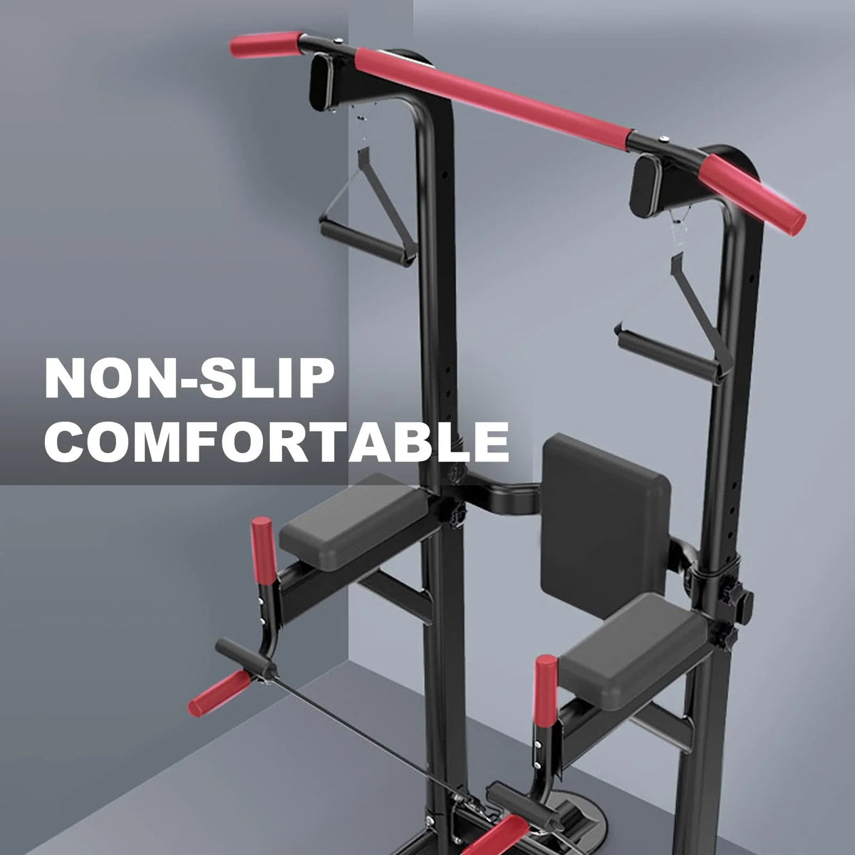 PROHIKER Power Tower Dip Station With Backrest And Resistance Band, Black