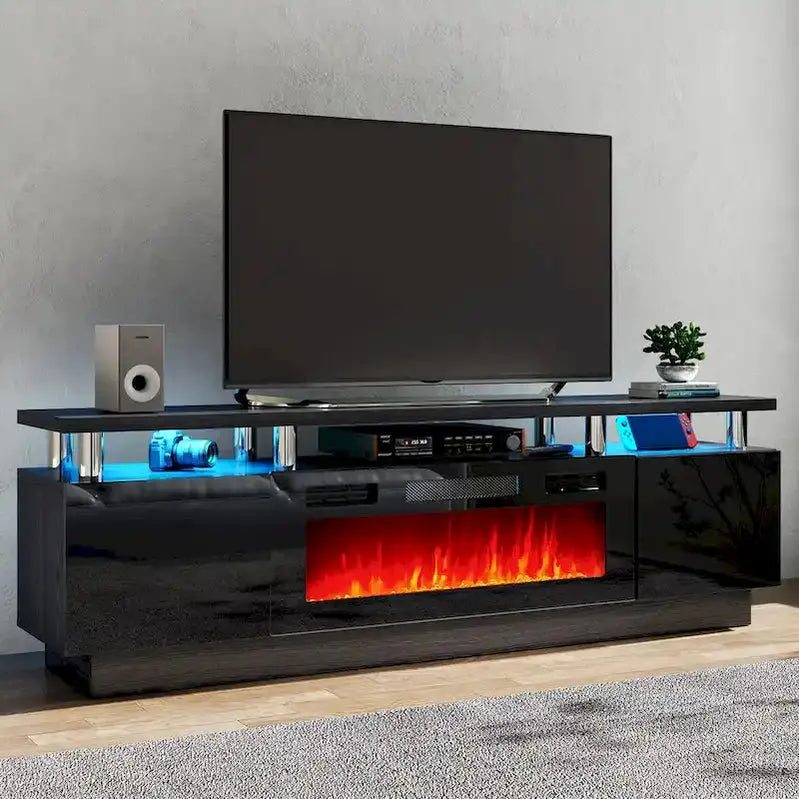 70-Inch TV Stand With 36-Inch Electric Fireplace And Adjustable Shelves