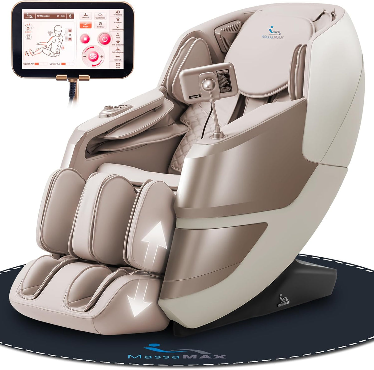 MassaMAX 4D Full Body Massage Chair With Auto Footrest, SL Track, Zero Gravity, Heating, Golden - MT339