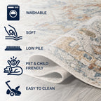 Bohemian Medallion Low-Pile Machine-Washable Area Rug, Cream And Terra