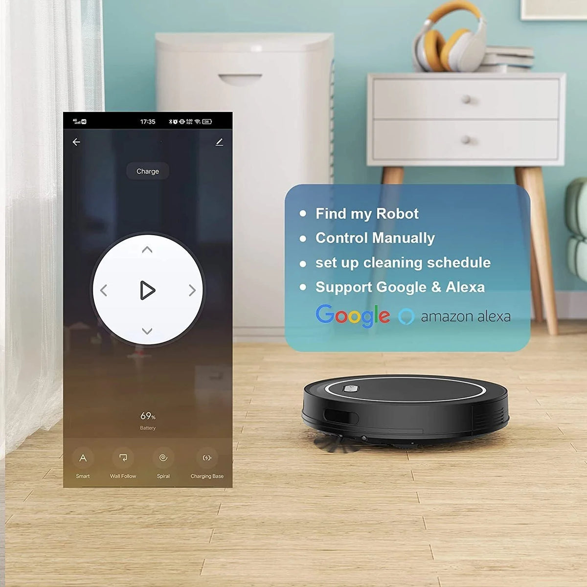 2-In-1 Robot Vacuum And Mop Cleaner, 2500 Pa, 12.2in x 12.2in x 2.71in
